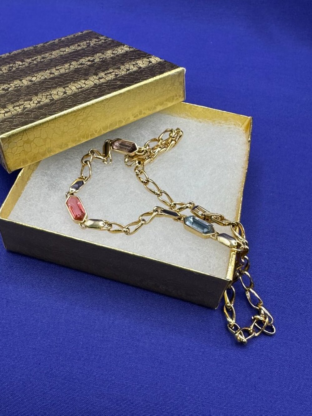 VTG Givenchy Gold-Plated Choker Necklace Colored Crystals